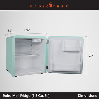 Magic Chef 1.6 Cubic Feet Mini Fridge with Interior LED Light, Mint (Open Box) - VMInnovations