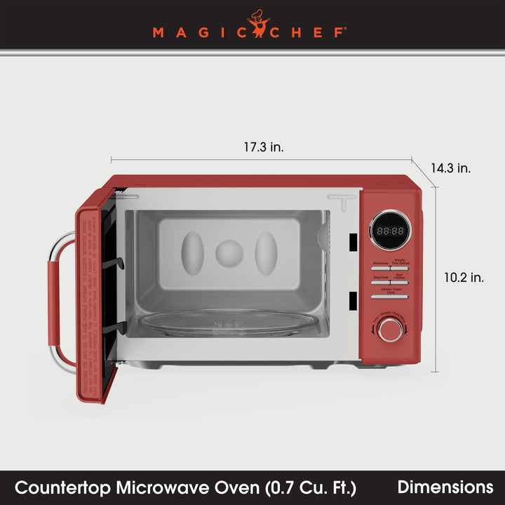 Magic Chef 0.7 Cubic Feet 700 Watt Classic Retro Touch Countertop Microwave, Red