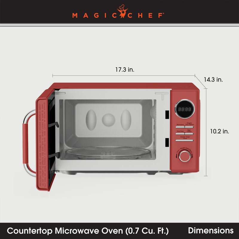 Magic Chef 0.7 Cubic Feet 700 Watt Retro Countertop Microwave, Red (Open Box)