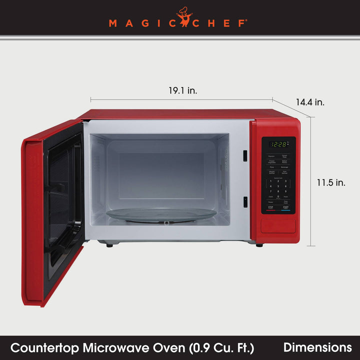 Magic Chef 0.9 Cubic Feet 900 Watt Stainless Countertop Microwave Oven,Red(Used)