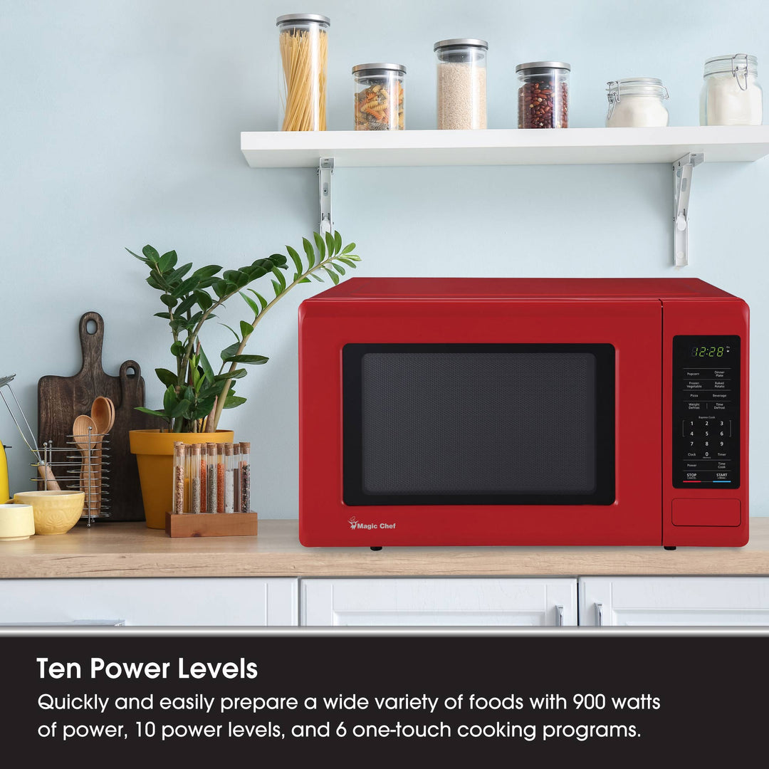 Magic Chef 0.9 Cubic Feet 900 Watt Stainless Countertop Microwave Oven,Red(Used)