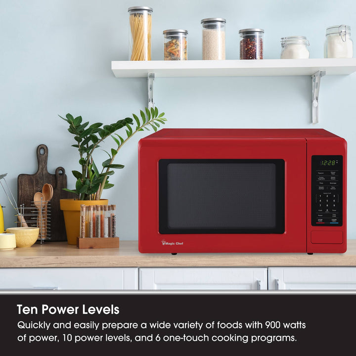 Magic Chef 0.9 Cubic Feet 900 Watt Stainless Countertop Microwave Oven,Red(Used)