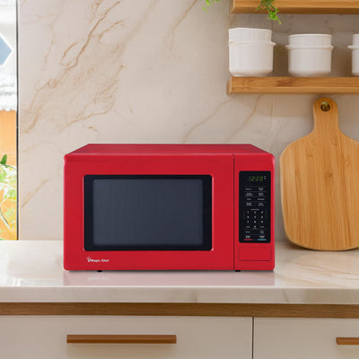 Magic Chef 0.9 Cubic Feet 900 Watt Stainless Countertop Microwave Oven, Red