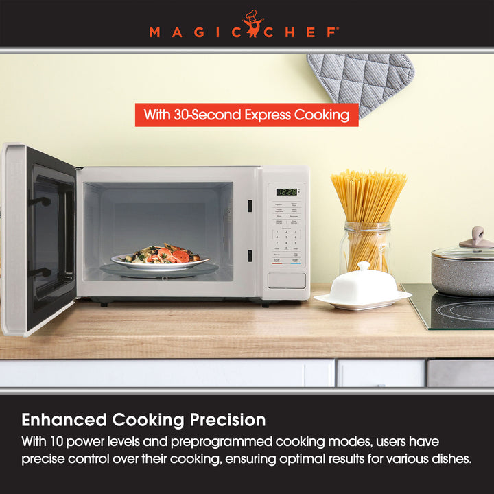 Magic Chef 0.9 Cubic Feet 900 Watt Stainless Countertop Microwave Oven, White