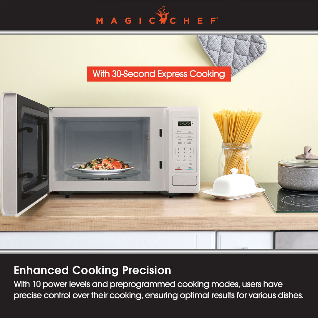 Magic Chef 0.9 Cubic Feet 900 Watt Stainless Microwave Oven, White (Open Box) - VMInnovations