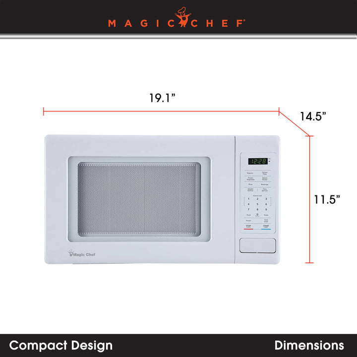 Magic Chef 0.9 Cubic Feet 900W Small Stainless Countertop Microwave Oven, White