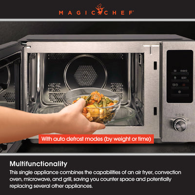 Magic Chef 1.0 Cubic Feet Stainless Countertop Microwave with Air Fryer, Black