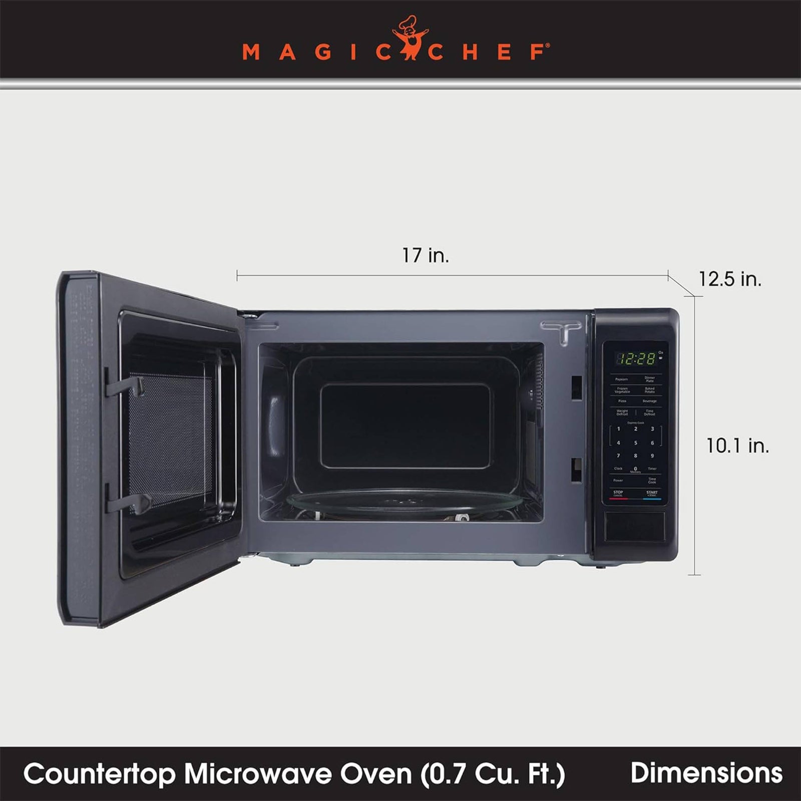 Magic Chef 0.9 Cubic Feet 900W Small Stainless Countertop Microwave Oven, Black - VMInnovations