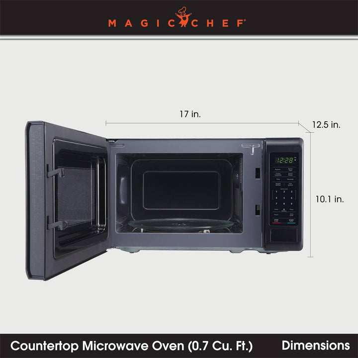 Magic Chef 0.9 Cubic Feet 900W Small Stainless Countertop Microwave Oven, Black