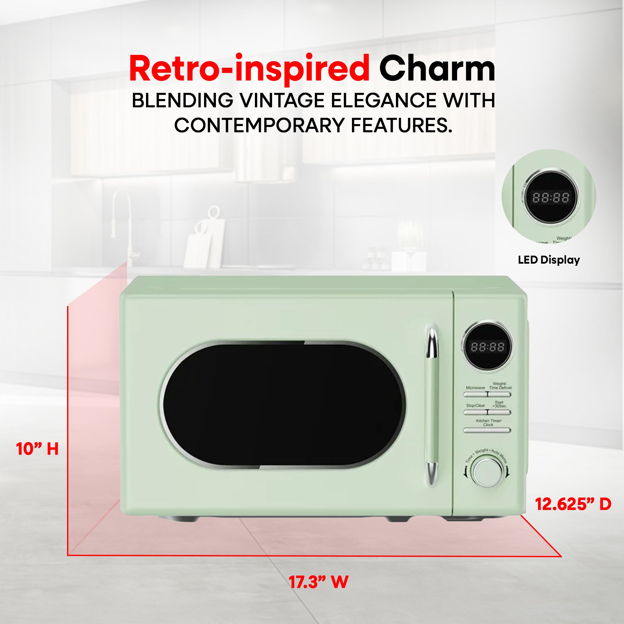Magic Chef 0.7 Cubic Feet 700 Watt Classic Retro Microwave, Green (Open Box)