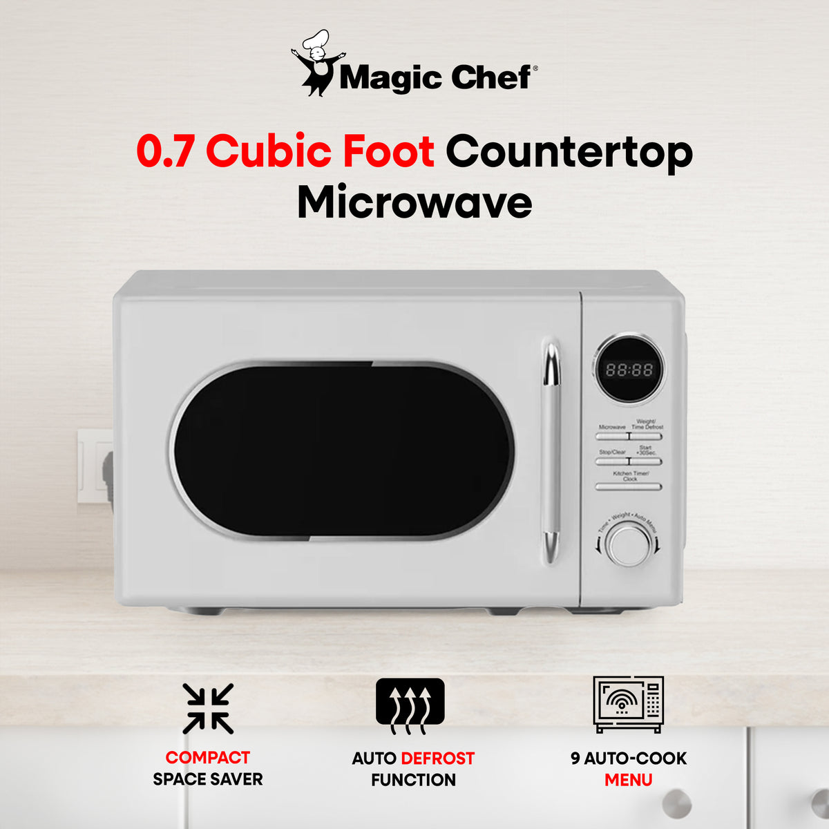 Magic Chef 0.7 Cubic Feet 700 Watt Retro Countertop Microwave, White (Open Box) - VMInnovations