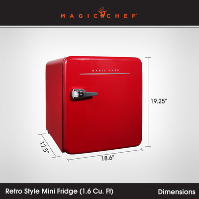 Magic Chef 1.6 Cubic Feet Retro Style Mini Fridge with Interior LED Light, Red