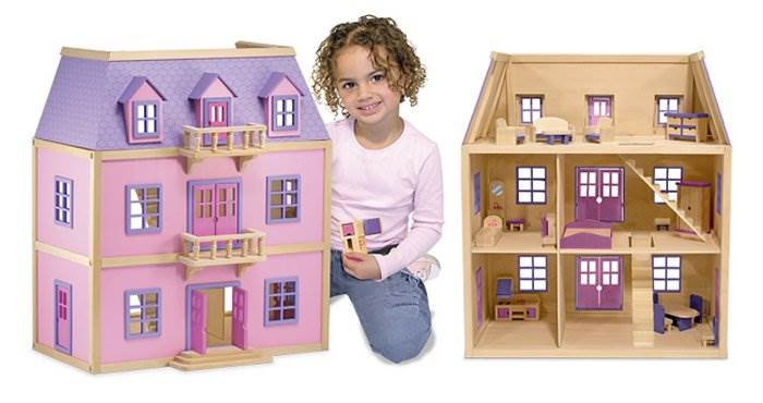 Melissa & Doug Deluxe Multi-Level Pink Wood Dollhouse