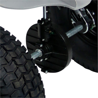 Chapin Tow Behind Spreader, Trailer Hitch with Auto-Stop, 150 lb Capacity, Red - VMInnovations