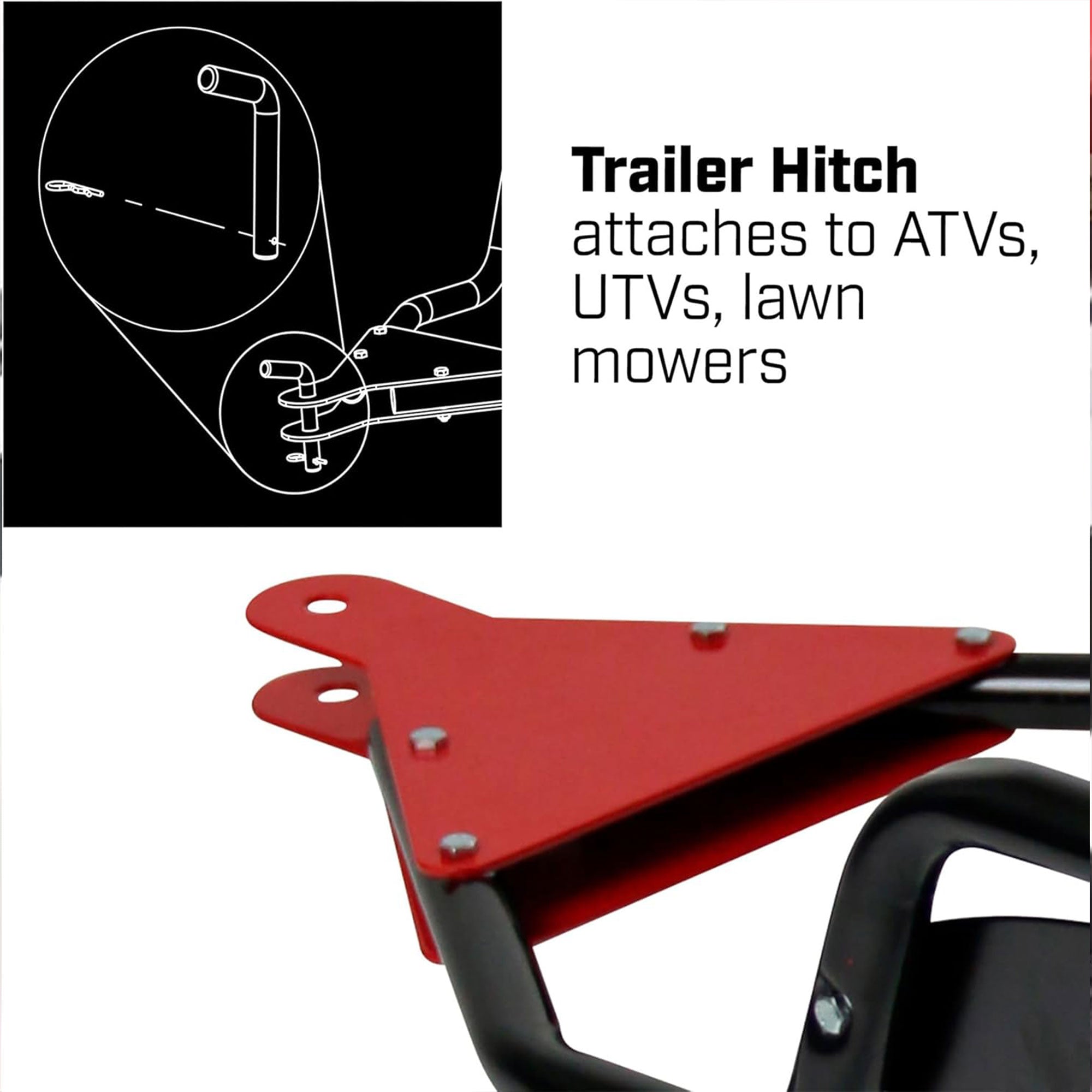 Chapin Tow Behind Spreader, Trailer Hitch with Auto-Stop, 150 lb Capacity, Red - VMInnovations