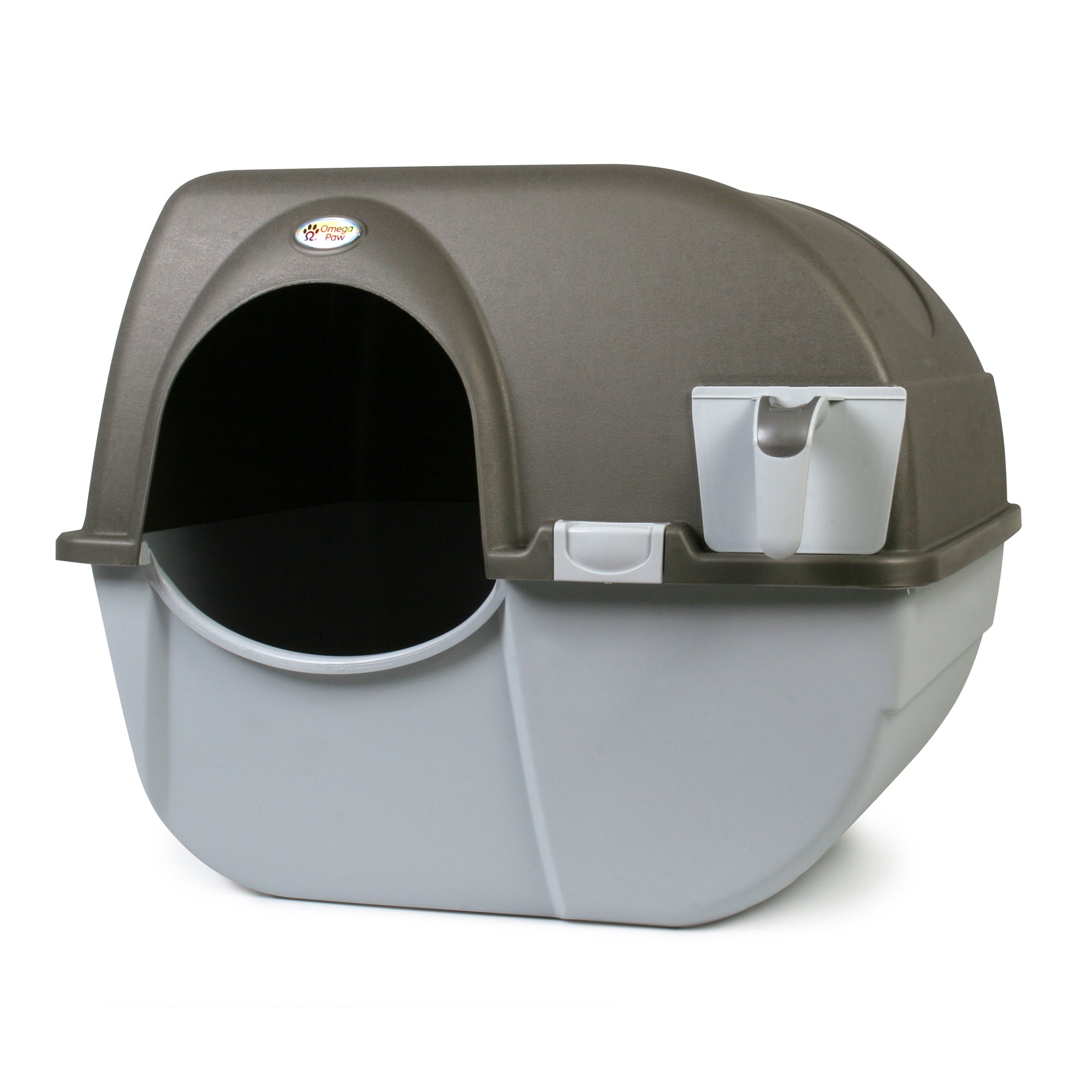 Omega Paw Roll 'n Clean Self Cleaning Cat Litter Box with Tray, Regular, Taupe - VMInnovations