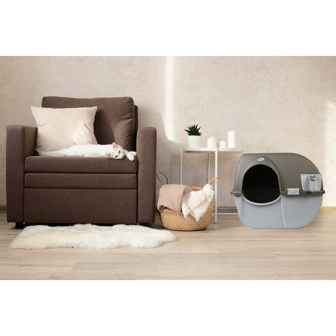 Omega Paw Roll 'n Clean Self Cleaning Cat Litter Box with Tray, Regular, Taupe