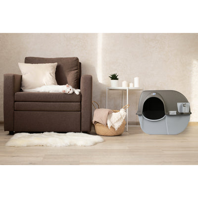 Omega Paw Roll 'n Clean Self Cleaning Cat Litter Box with Tray, Regular, Taupe - VMInnovations