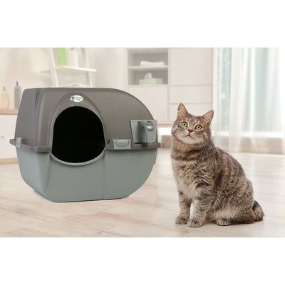 Omega Paw Roll 'n Clean Self Cleaning Cat Litter Box with Tray, Regular, Taupe - VMInnovations