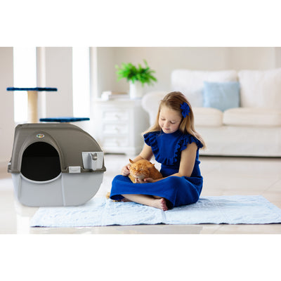 Omega Paw Roll 'n Clean Self Cleaning Cat Litter Box with Tray, Regular, Taupe - VMInnovations