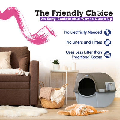 Omega Paw Roll 'n Clean Self Cleaning Cat Litter Box with Tray, Regular, Taupe - VMInnovations
