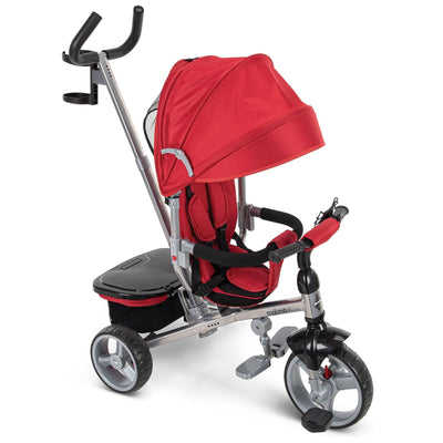 Huffy Malmo Luxe 4 in 1 Canopy Tricycle with Push Handle for Toddlers, Red/Black