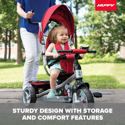 Huffy Malmo Luxe 4 in 1 Canopy Tricycle with Push Handle for Toddlers, Red/Black - VMInnovations