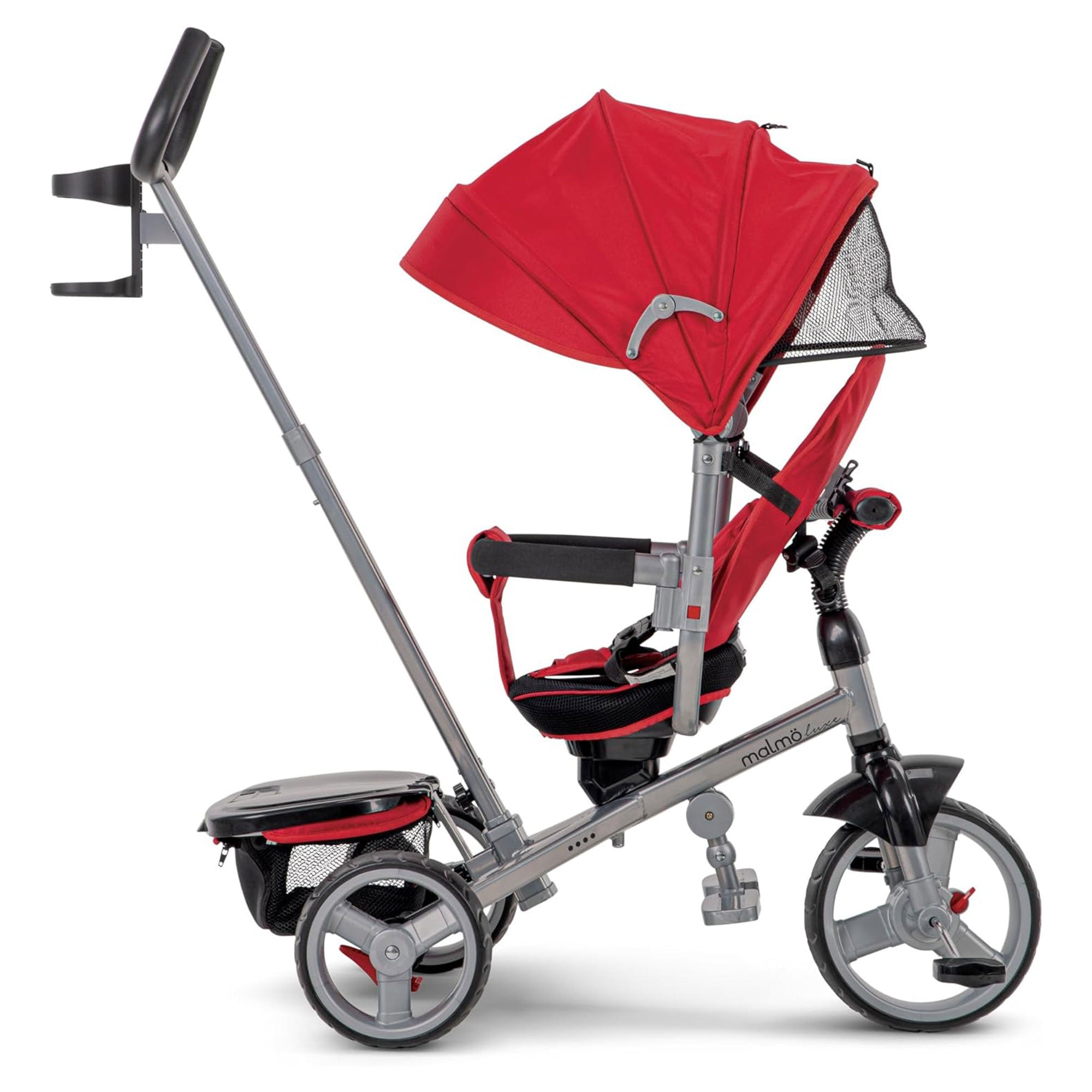 Huffy Malmo Luxe 4 in 1 Canopy Tricycle with Push Handle for Toddlers, Red/Black - VMInnovations