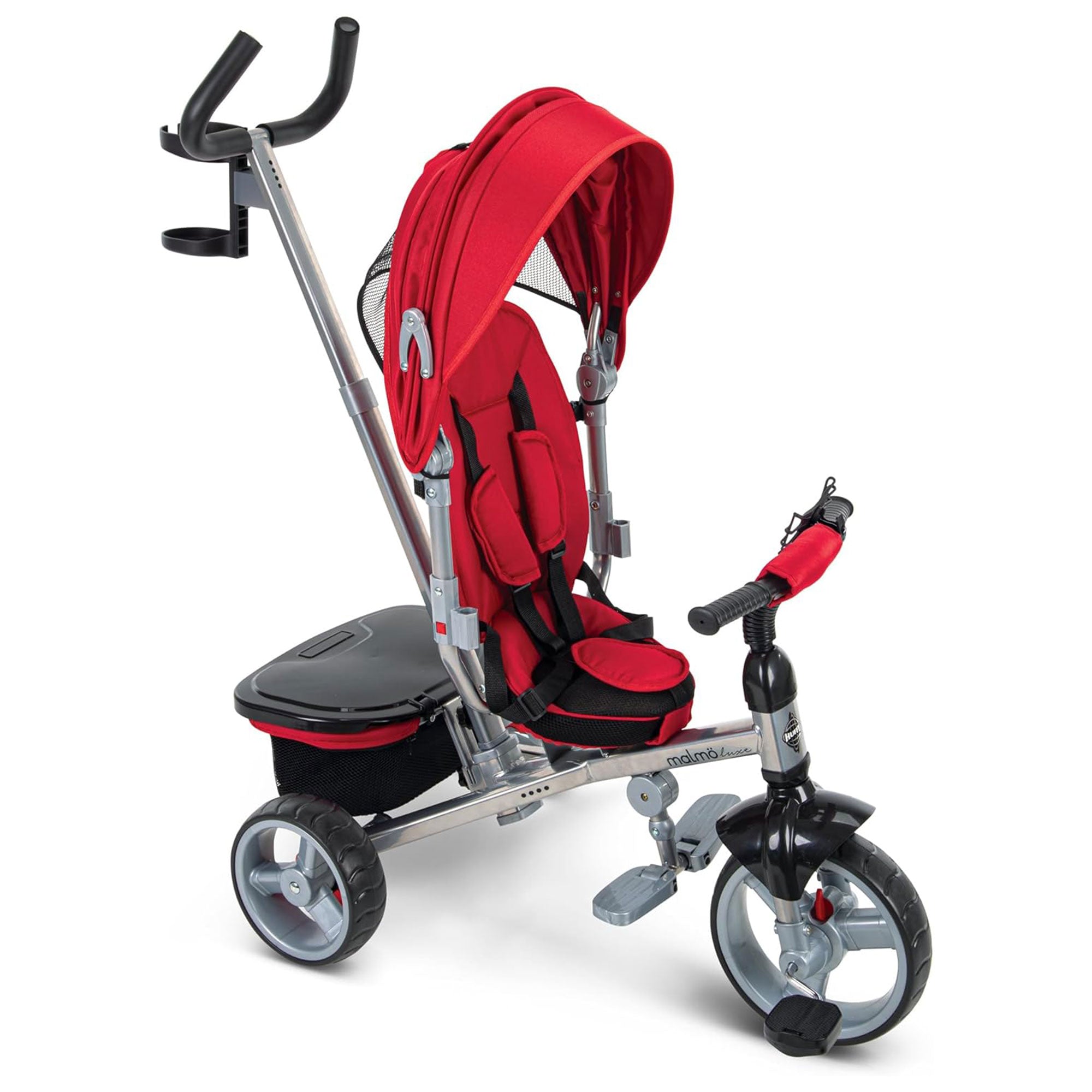 Huffy Malmo Luxe 4 in 1 Canopy Tricycle with Push Handle for Toddlers, Red/Black - VMInnovations