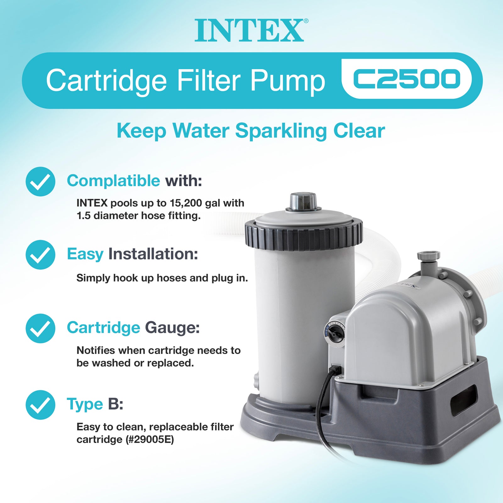 Intex 2500 GPH Above Ground Swimming Pool Cartridge Filter System(Open Box) - VMInnovations