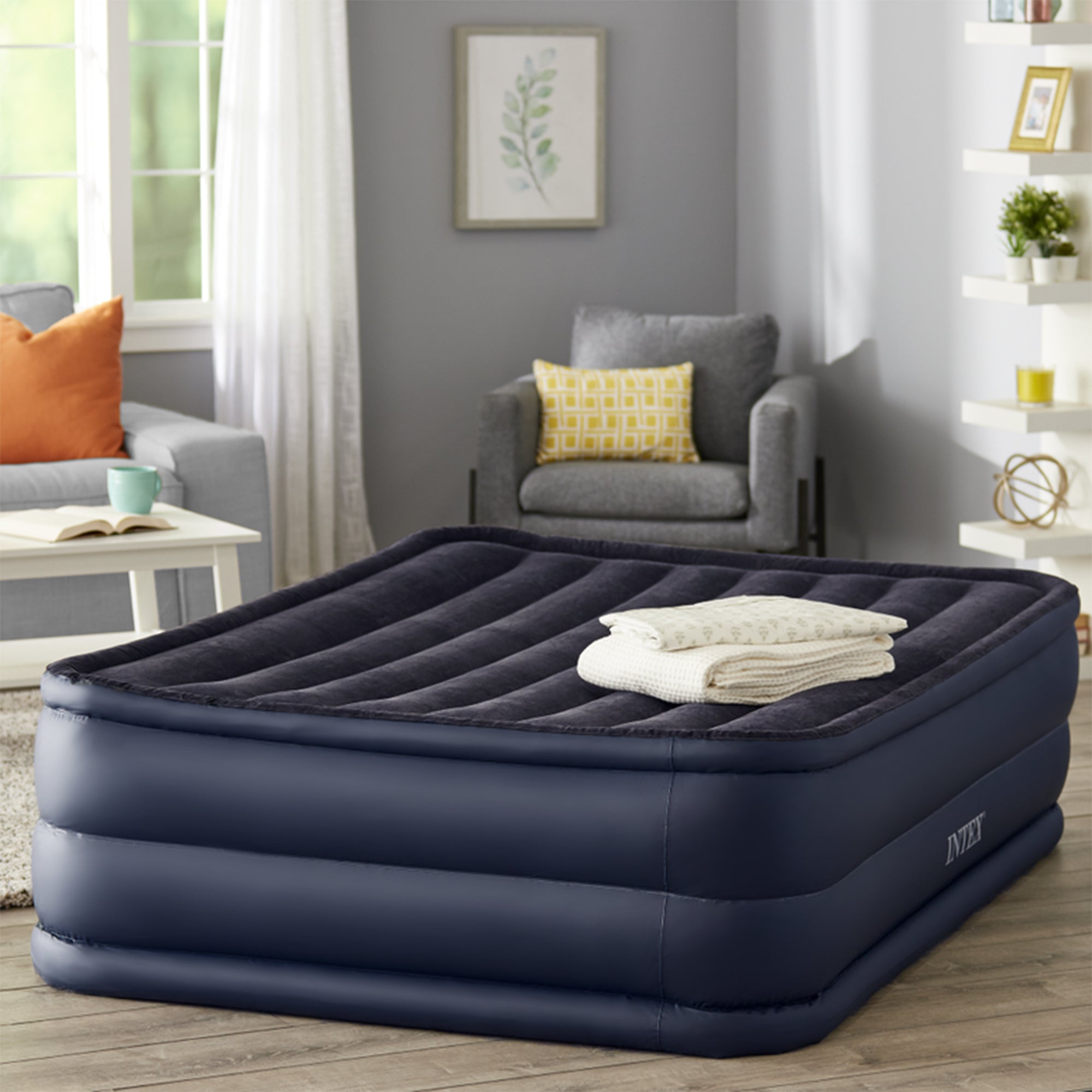 Intex Queen Raised Downy Indoor Air Mattress w/ Built-In Electric Pump (Open Box)