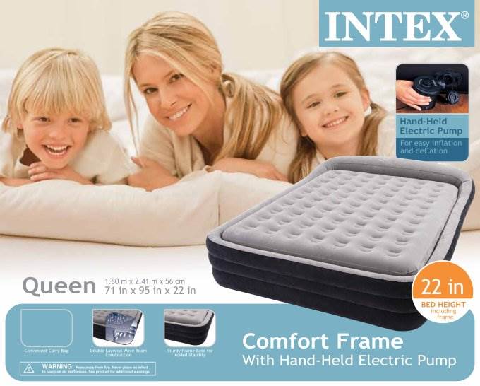 INTEX Comfort Frame Queen Airbed 2-in-1 Air Mattress Kit - Open Box!