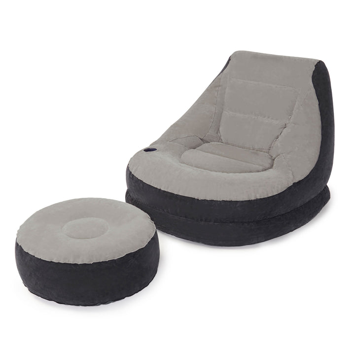 Intex Inflatable Ultra Lounge Chair With Cup Holder & Ottoman Set, Gray (5 Pack)