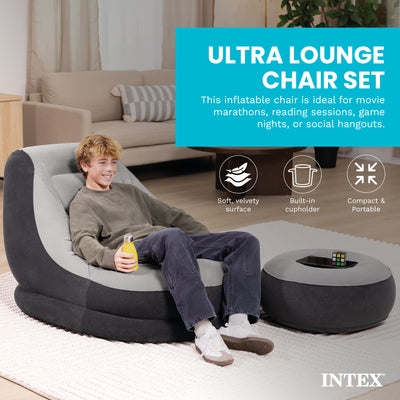 Intex Inflatable Ultra Lounge Chair With Cup Holder And Ottoman Set (3 Pack)