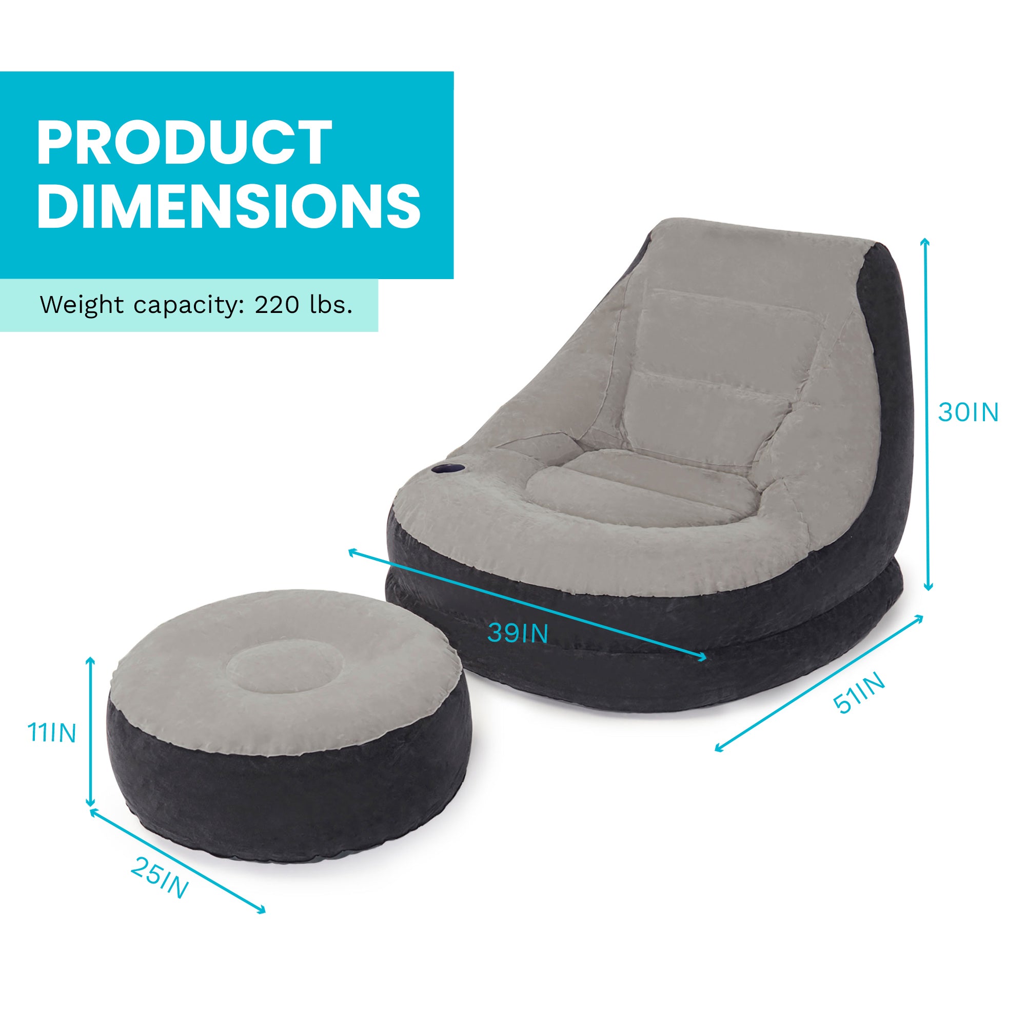 Intex Inflatable Ultra Lounge Chair With Cup Holder And Ottoman Set (3 Pack)