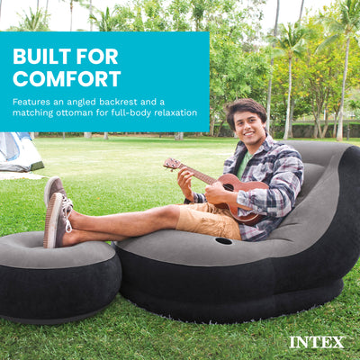 Intex Inflatable Ultra Lounge Chair With Cup Holder And Ottoman Set (3 Pack)