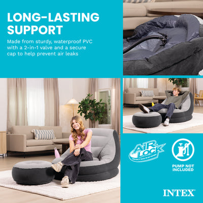 Intex Inflatable Ultra Lounge Chair With Cup Holder And Ottoman Set (3 Pack)