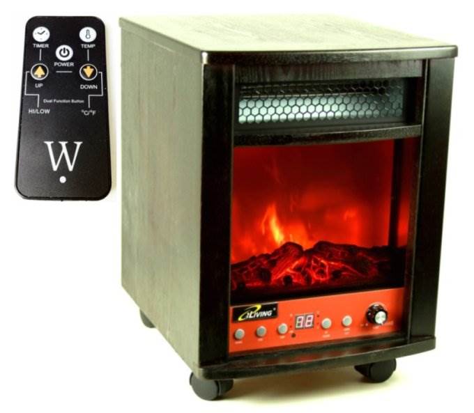 iLIVING 1500 Watts Electric Portable Fireplace Space Heater & Remote - w/ Flame!