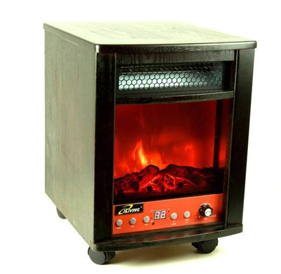iLIVING 1500 Watts Electric Portable Fireplace Space Heater & Remote - w/ Flame!