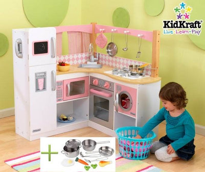 KidKraft Grand Gourmet Deluxe Corner Play Kitchen & Deluxe Cookware Set