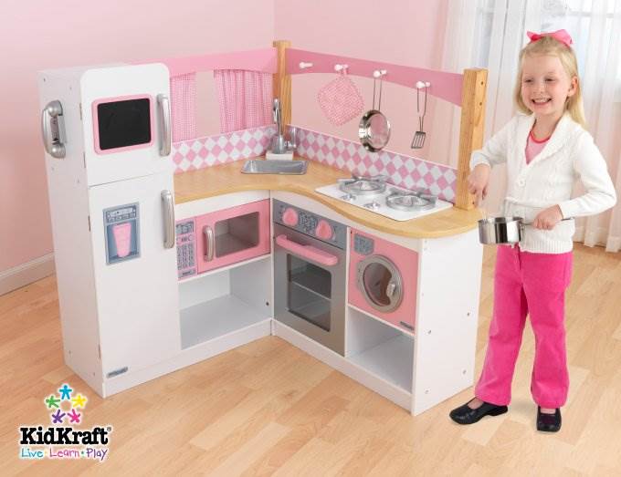 KidKraft Grand Gourmet Deluxe Corner Play Kitchen & Deluxe Cookware Set