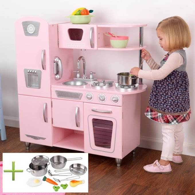 KidKraft Pink Vintage Kids Play Kitchen & Deluxe Cookware Set