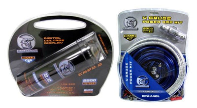 BULLZ AUDIO EPAK4BL 4 Gauge Amplifier Amp Wiring Kit + 2.2 Farad Power Capacitor