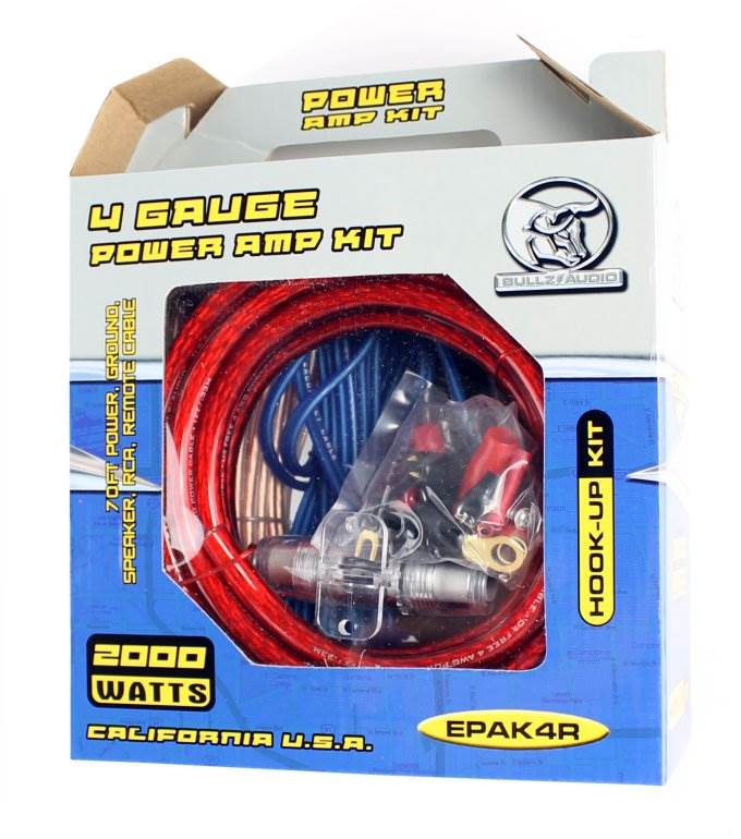 BULLZ AUDIO EPAK4R 4 Gauge Amplifier Amp Wiring Kit + 2.2 Farad Power Capacitor