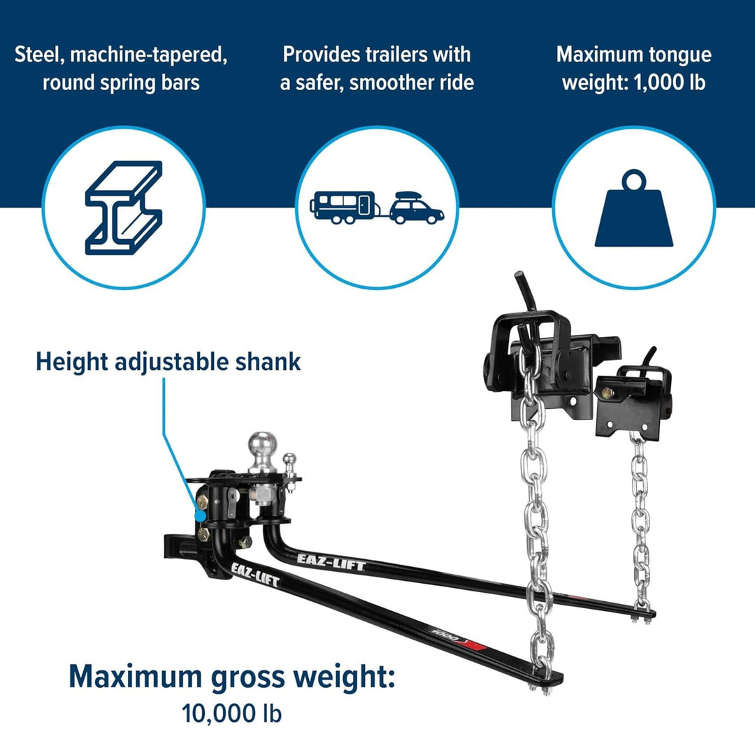 Camco Eaz Lift Elite 1000 Pound Weight Distribution Hitch with Adjustable Shank