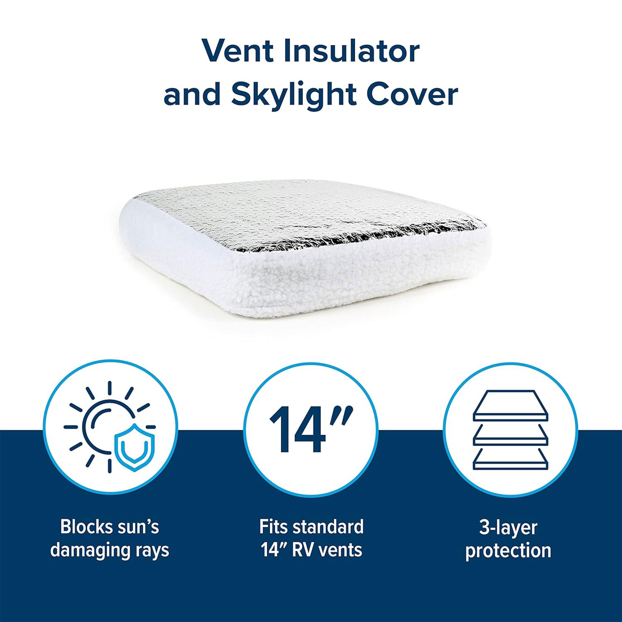 Camco 14” RV Vent Insulator Cover for Roof, Skylight, Reflective Surface, White - VMInnovations