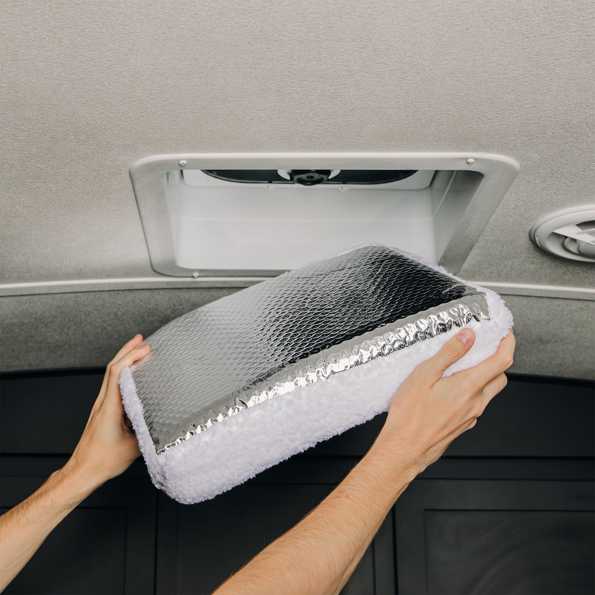 Camco 14" RV Vent Insulator Cover, Skylight Reflective Surface, White, 2 Pack - VMInnovations