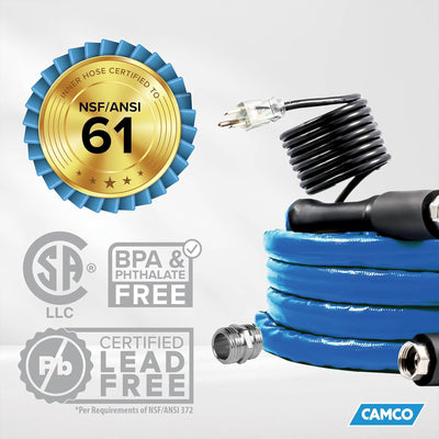Camco 12-Foot Heated Drinking Water Hose with Adapter for RV Freeze Protection - VMInnovations