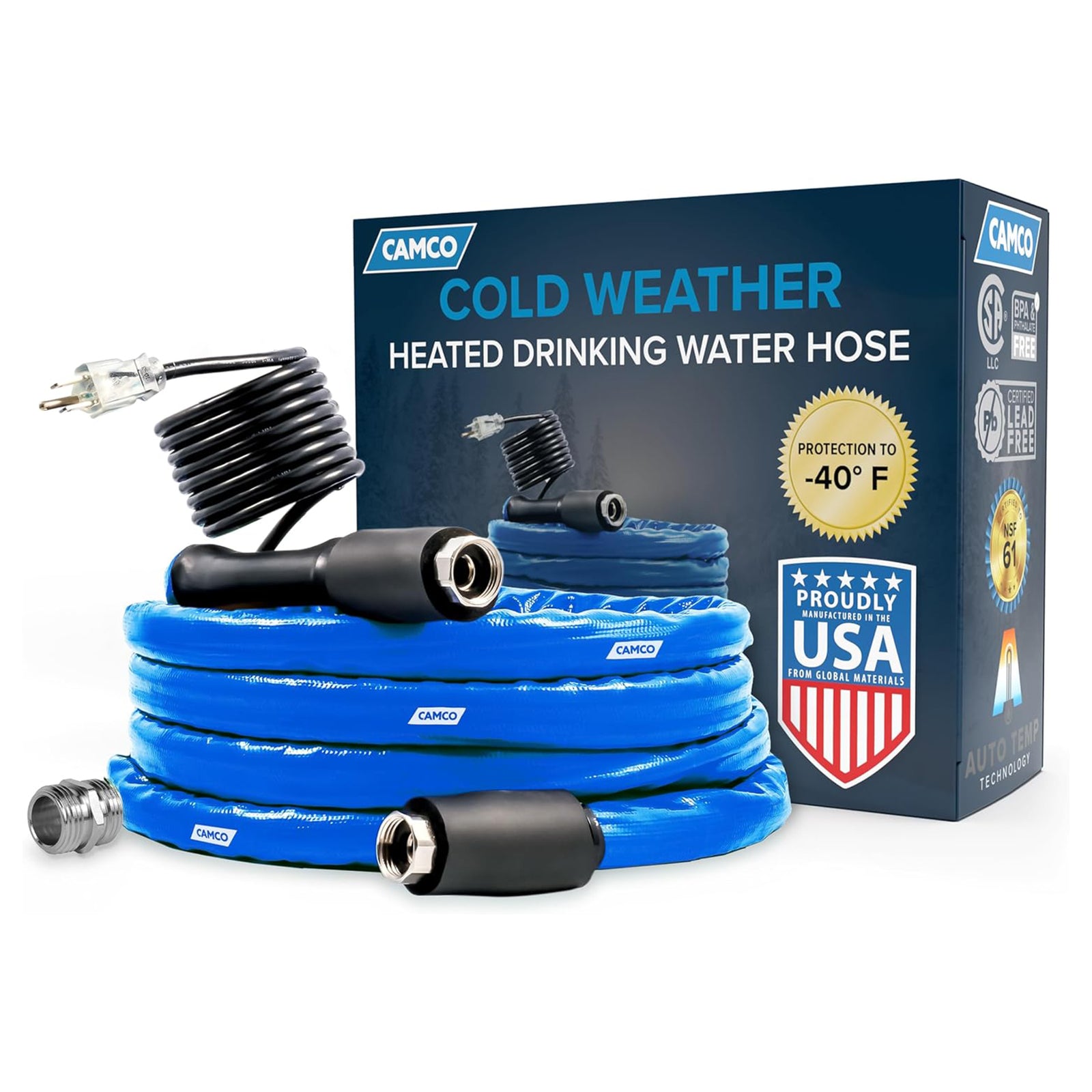 Camco 12-Foot Heated Drinking Water Hose with Adapter for RV Freeze Protection - VMInnovations
