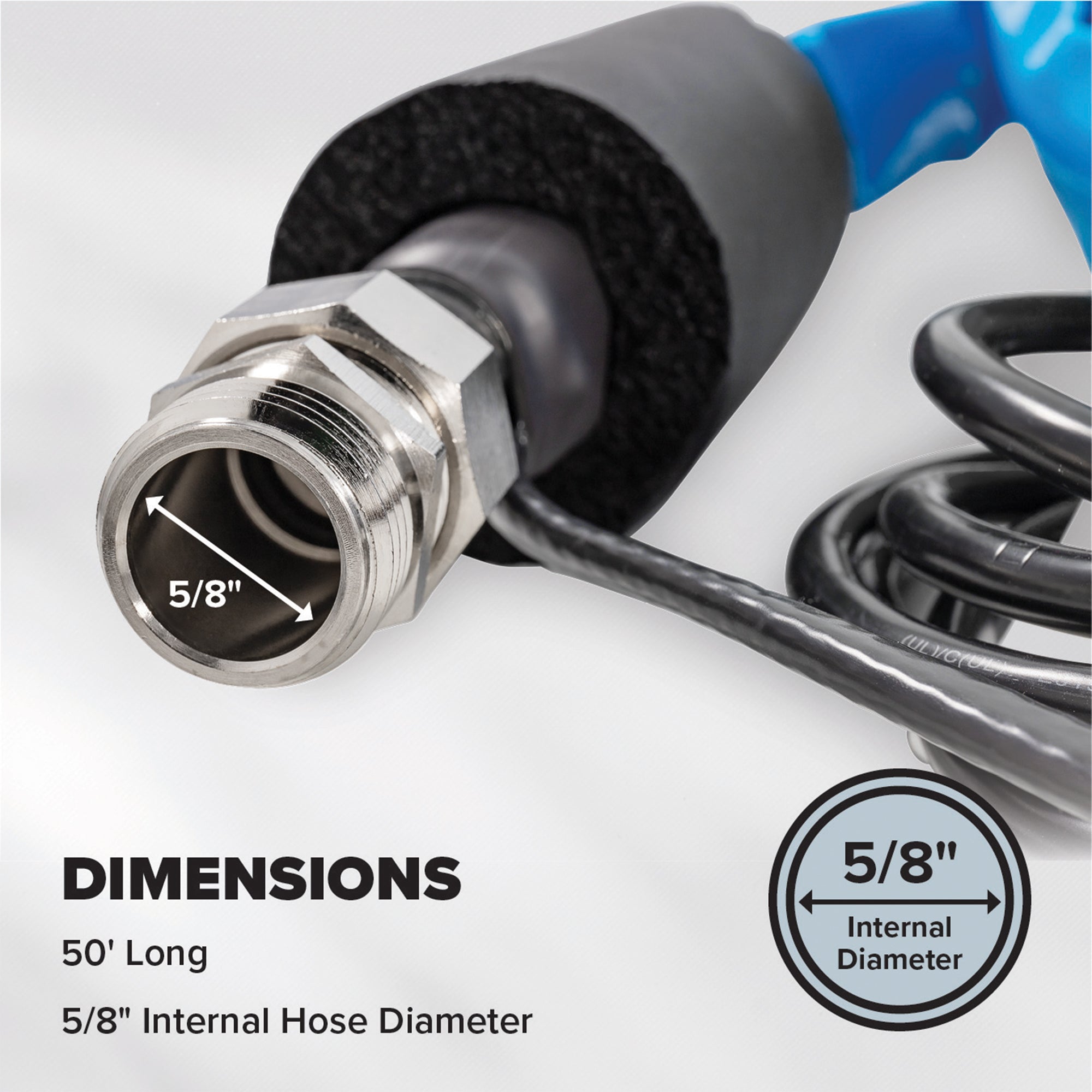 Camco 50 Ft Heated Water Hose for RV with Freeze Protection and Adapter, Blue - VMInnovations